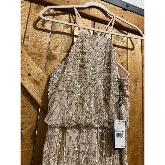 NWT Adrianna Papell Halter Fully Beaded Blouson Gown Formal Dress Size 8 Pink - Picture 7 of 8